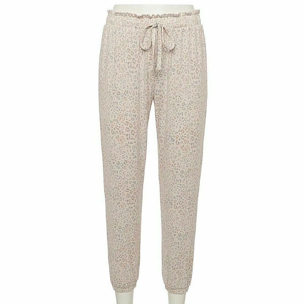 Women's Sonoma Goods For Life® Knit Banded Bottom Pajama Pants/Cream Leopard/XXL